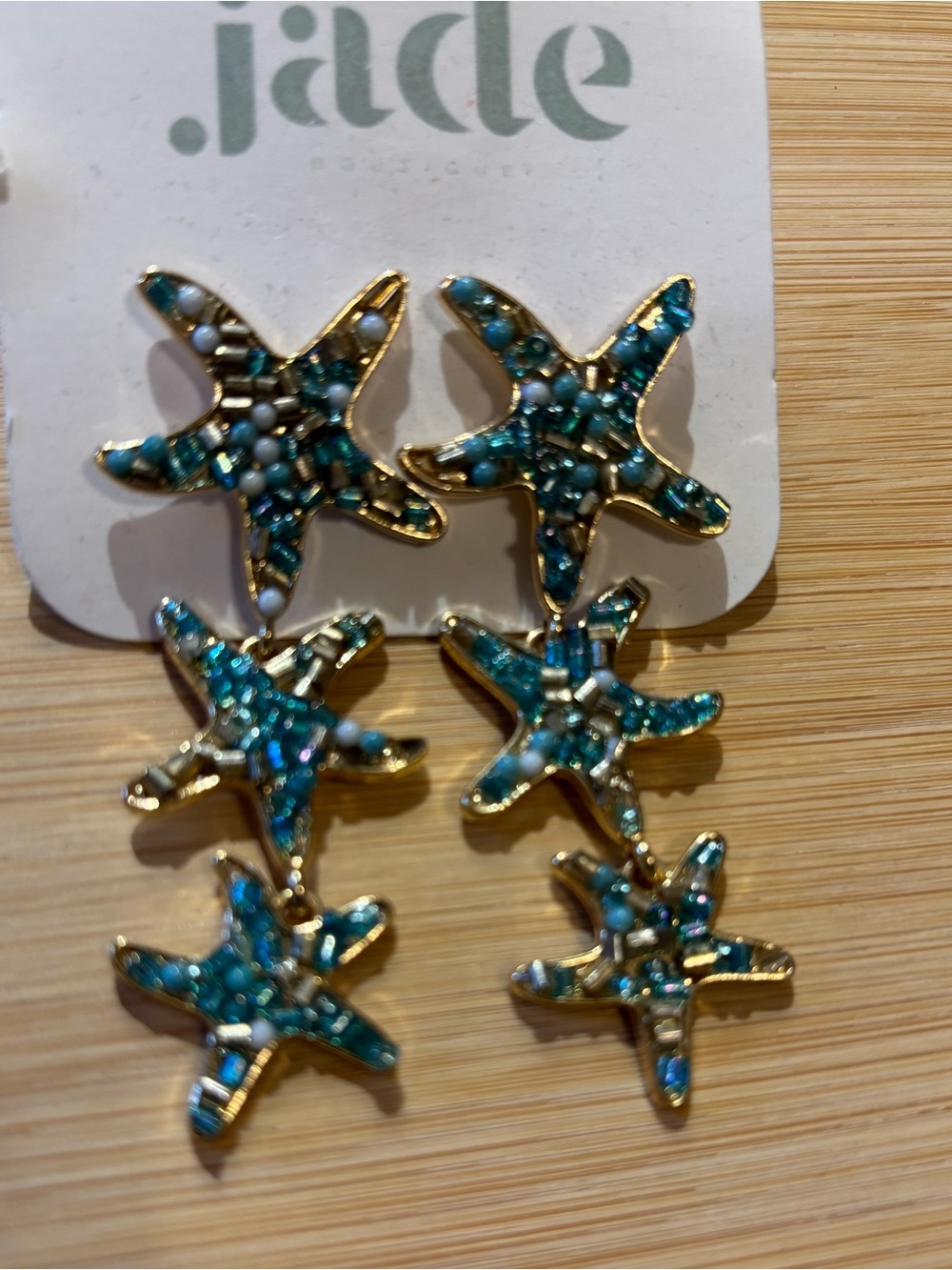 Gold-Tone Turquoise Beaded Starfish Drop Earrings